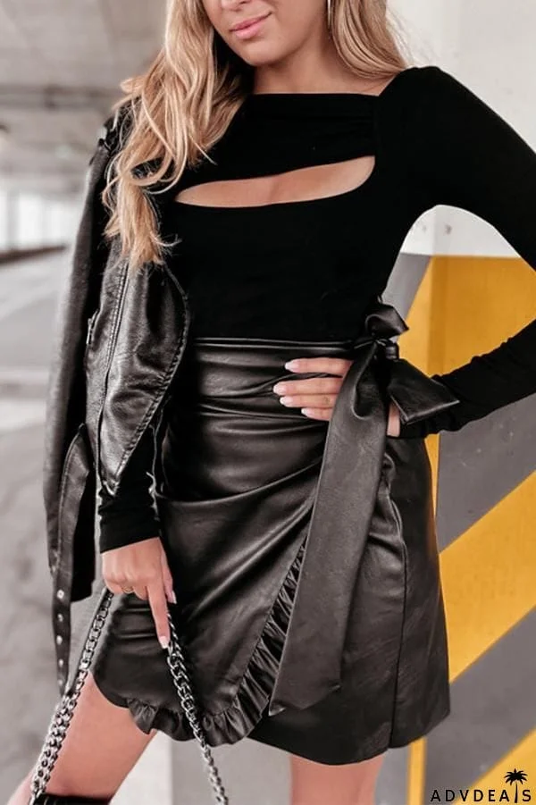 Ruffles Knot Pu Skirts