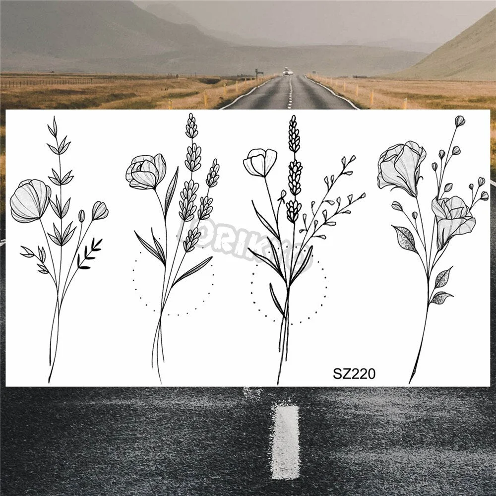 Minimalist Dandelion Temporary Tattoos For Women Girls Thorns, Lilies, Chrysanthemums, Fake Tattoo Stickers Leg Arm Tatoos Charm