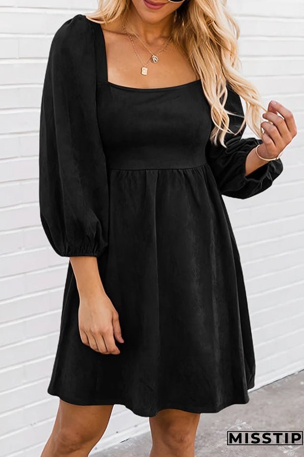 Washed Square Neck High Waist Flared Short Dress