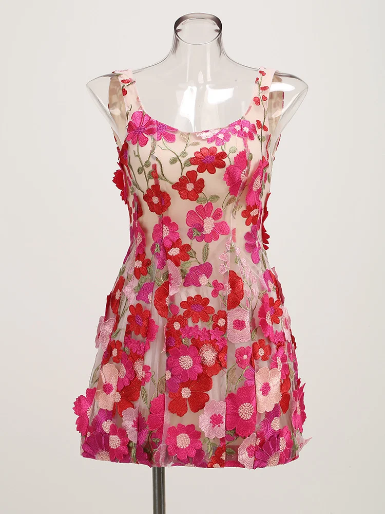 Brownm New Women's Sexy Sling Dress High-End Temperament Floral Dress Dress A-Word Skirt