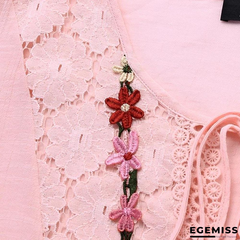 Large Size Women Dresses Mesh Lace Openwork Stitching Round Neck Pleated Dresses | EGEMISS