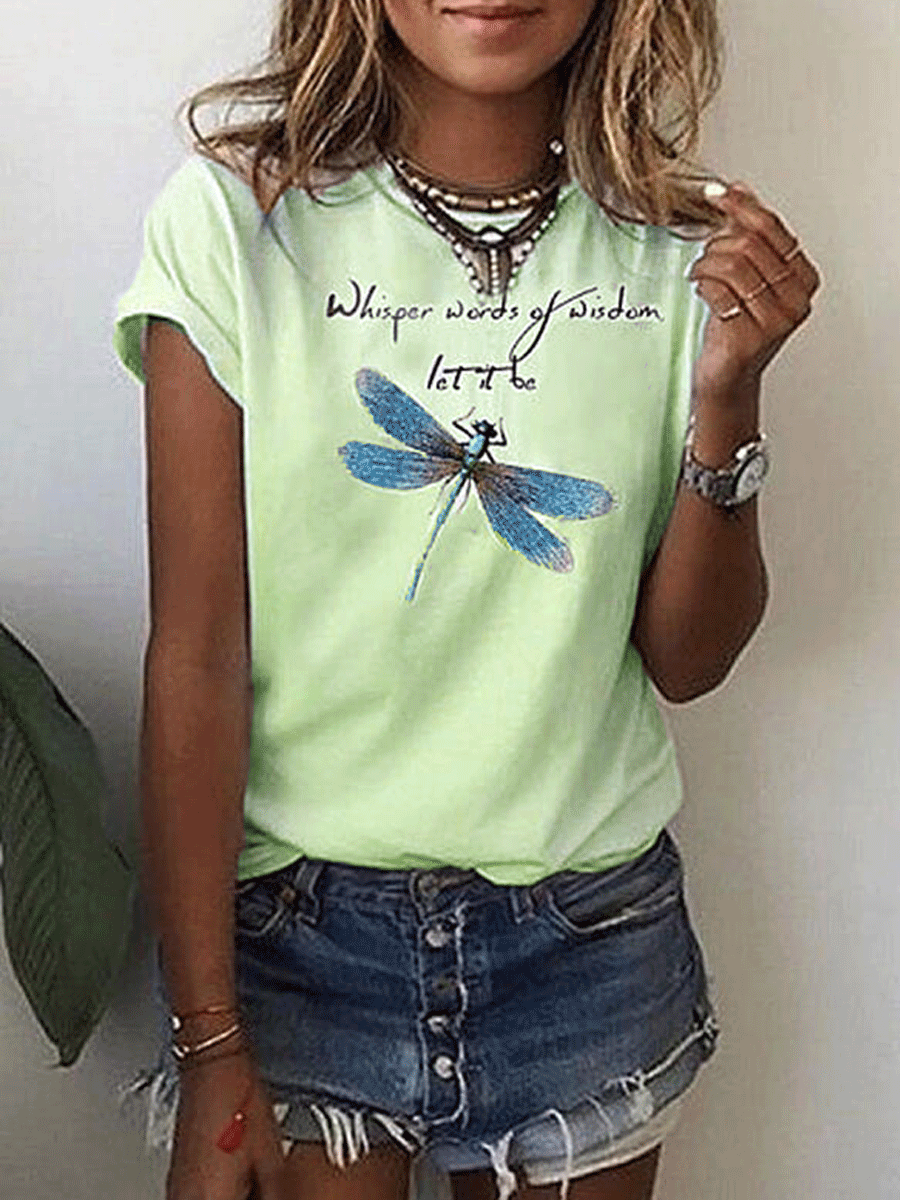 Print Round Neck Short Sleeves Casual T-shirts