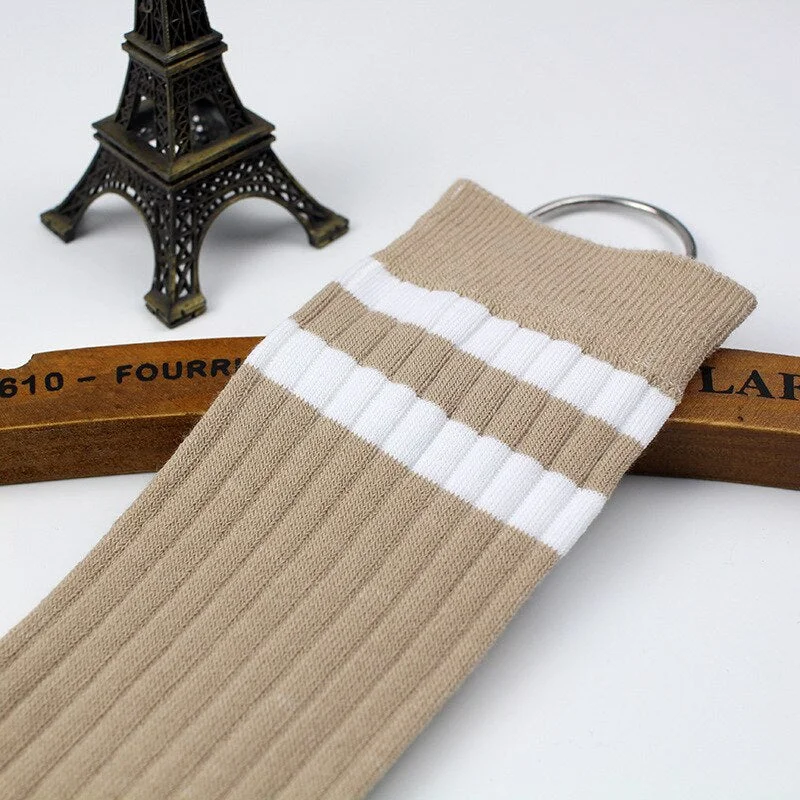 Stockings Women Striped Knitted Warm Winter Elasticity Kawaii Japanese Style Thigh High Womens Stocking All-match Simple daily