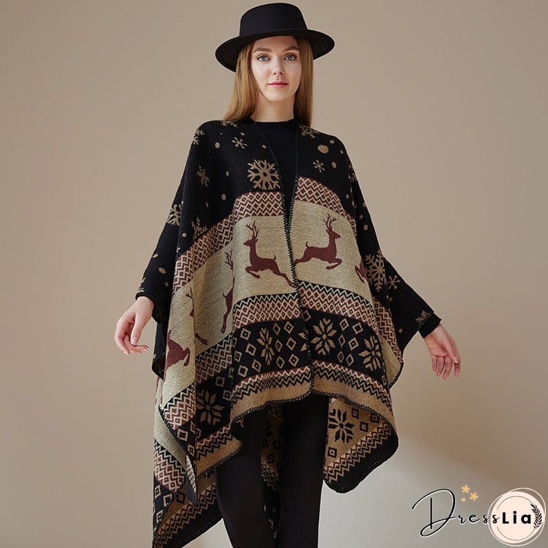 Ethnic style shawl, women's outfit, double-sided imitation cashmere scarf, blanket cape, autumn and winter Christmas day cape, thickened