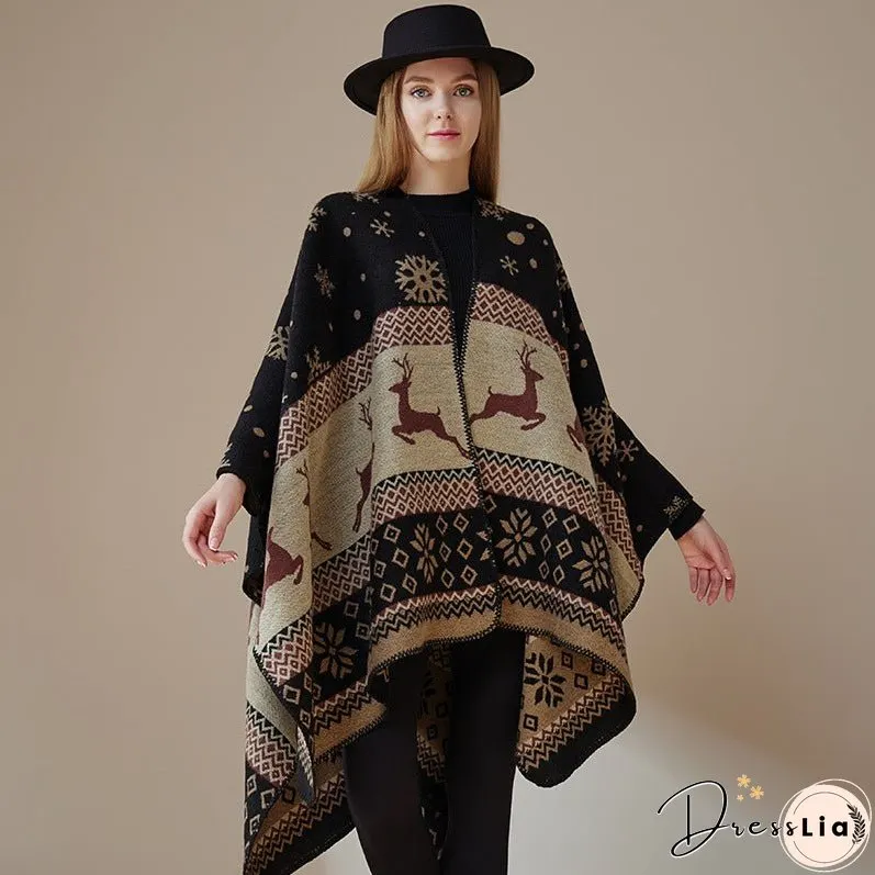 Ethnic style shawl, women's outfit, double-sided imitation cashmere scarf, blanket cape, autumn and winter Christmas day cape, thickened