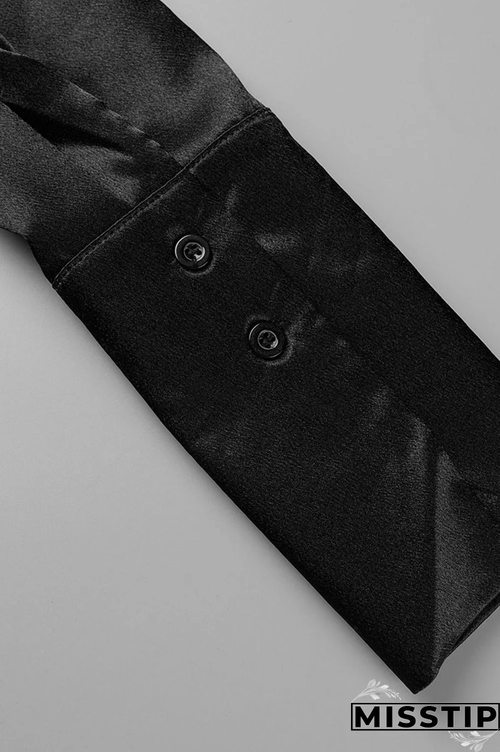 Black Casual Solid Patchwork Buckle Turndown Collar Tops