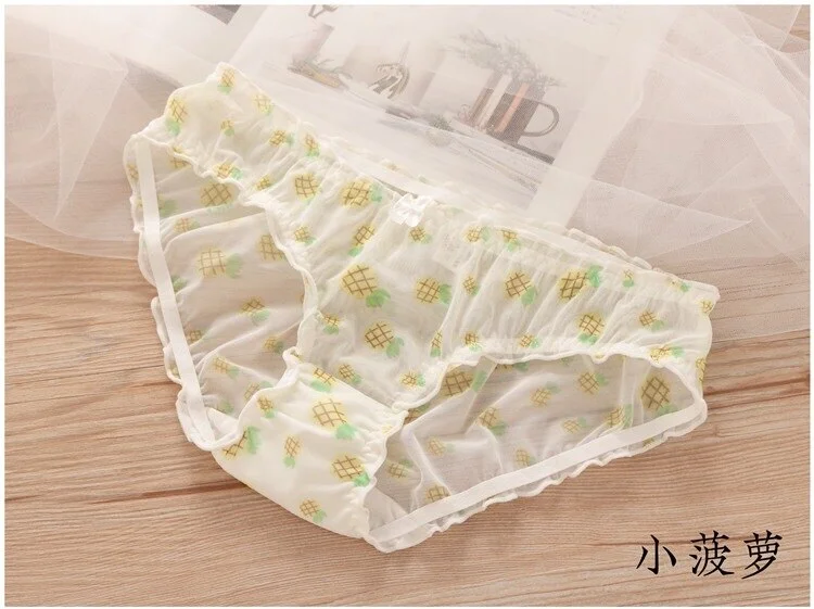 Billionm Underwear Girl Sweet and Cute Breathable Fruit Strawberry Mesh Transparent Low-waist Briefs Cartoon Student New Style