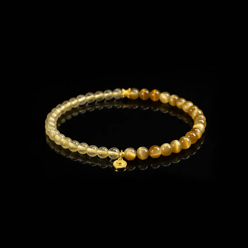 JiStones "Aura of Opulence" Bracelet &ndash; Natural Golden Rutilated Quartz & Tiger Eye