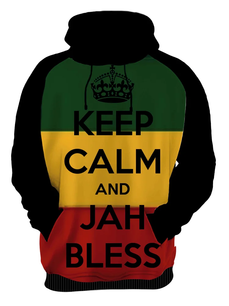 Men's Keep Calm And Jah Bless Color Block Print Hoodie