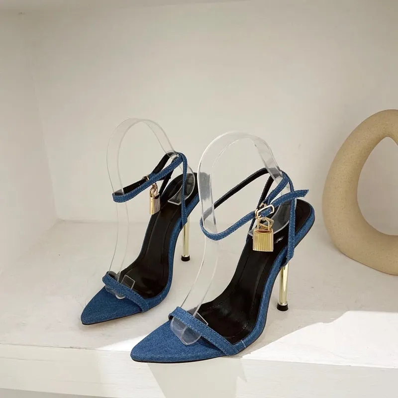 Aneikeh Concise 2022 Summer High Heels Women Shoes Pointed Toe Metal Decoratio Sandals Party Cross-Tied Gladiator Lace-Up 35-41