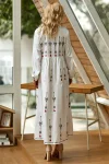 THREE-QUARTER SLEEVE ANKLE-LENGTH PRINT HIGH WAIST PULLOVER DRESS