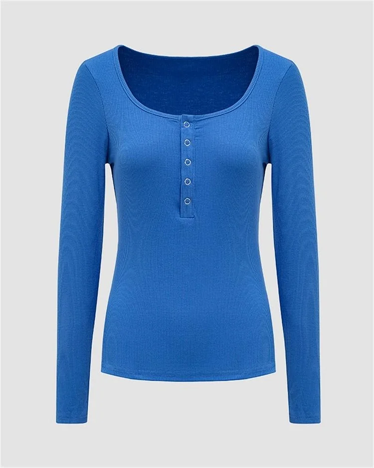 Button Long Sleeve Ribbed Top