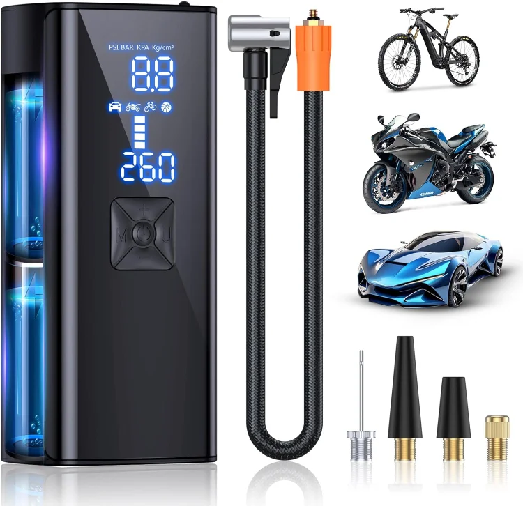 Tire Inflator Portable Air Compressor, 150PSI Portable Air Pump for Car Tires with 25000mAh Battery, 2X Faster Inflation Electric Air Pump with Digital Pressure Gauge for Car, Bike, Motorcycle, Ball.