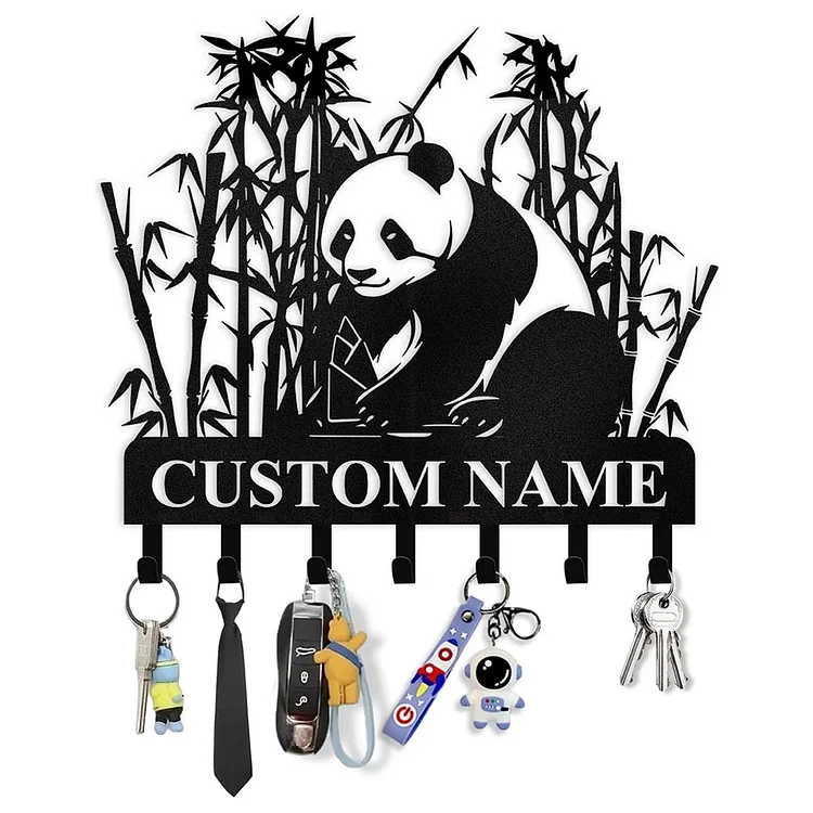 Personalized Metal Key Holder for Wall, Bamboo Panda Animal Key Hanger