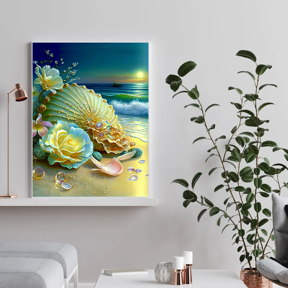 5D DIY Full Round Drill Diamond Painting Beach Shell Kit Home Decor Art Craft