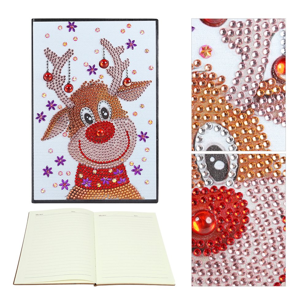60 Pages A5 DIY Christmas Elk Special Shaped Diamond Painting Notebook Gift【With Lines】