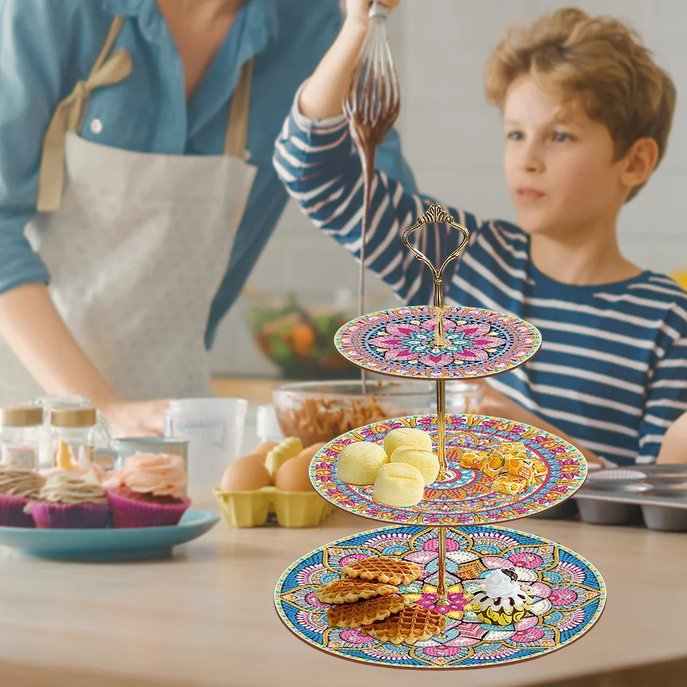 DIY Mandala 3 Tier Acrylic Diamond Painting Cake Snack Stand for Afternoon Tea