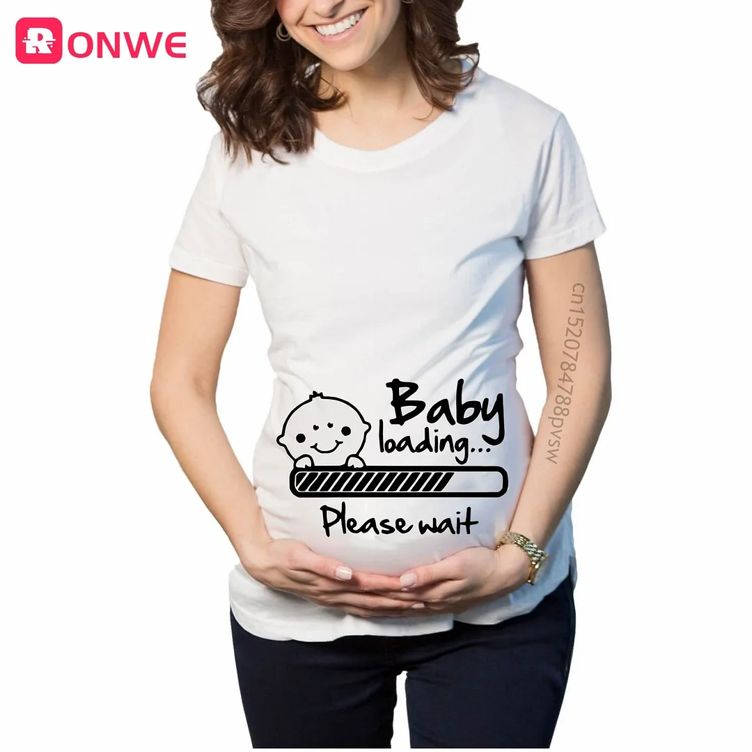 Baby Boy Loading Please Wait Women Pregnant Printed T Shirt Maternity Short Sleeve Pregnancy Announcement Tops Tee Mom Clothes
