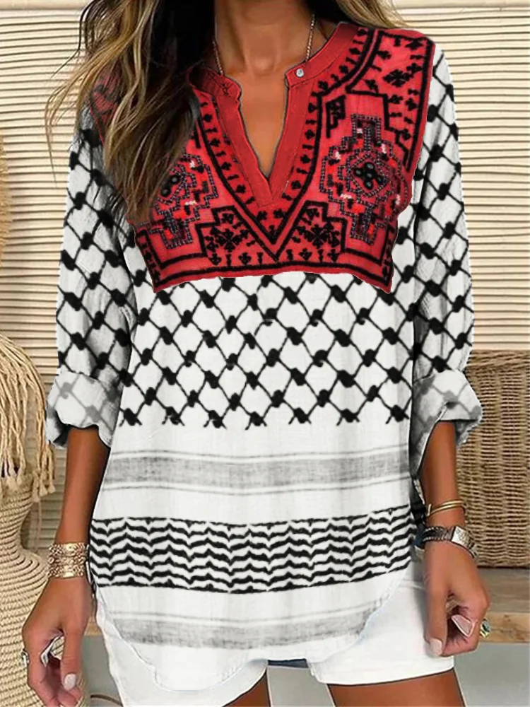 Palestine Ethnic Beaded Shemagh Linen Blend Tunic