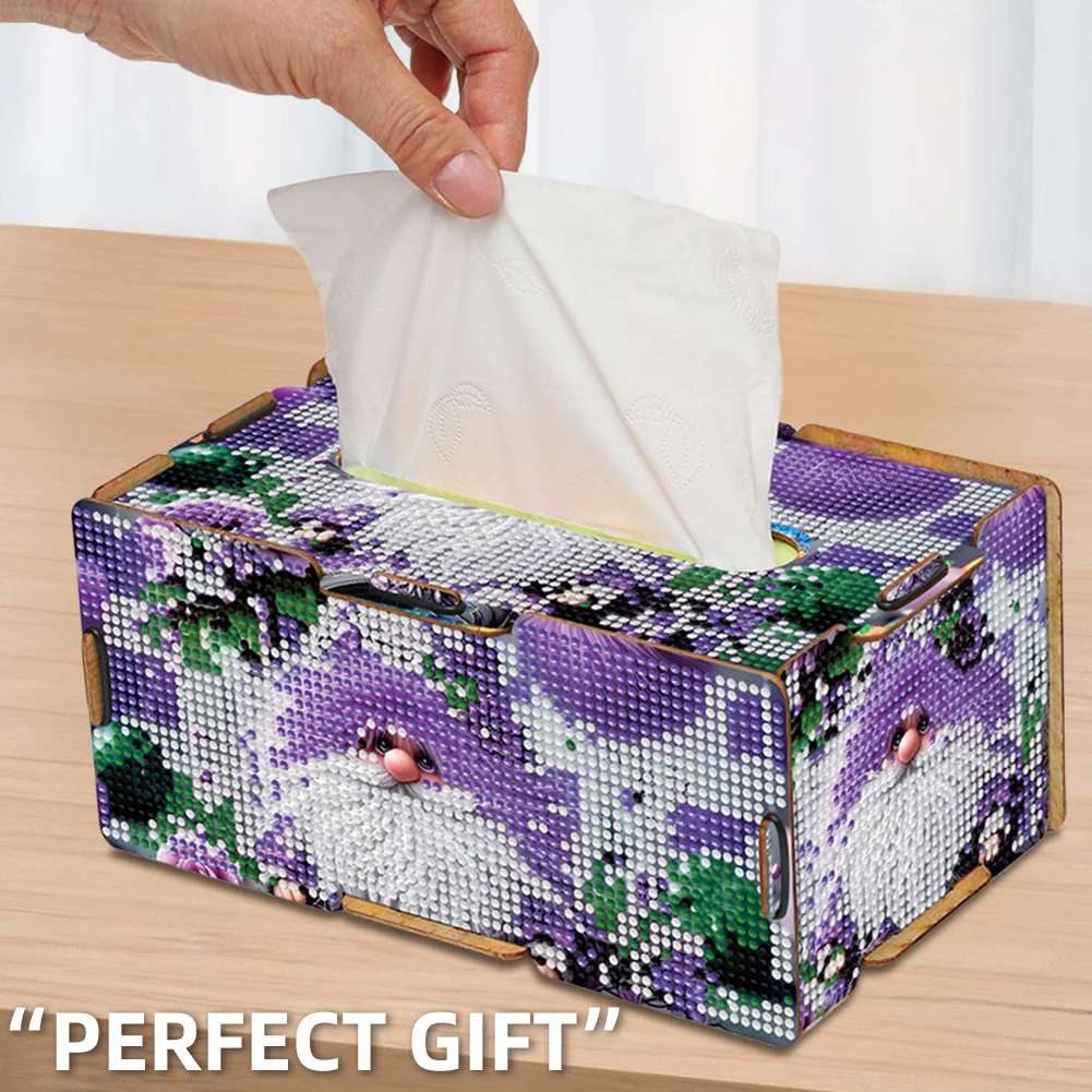 Purple Gnome Diamond Painting Tissue Box Wooden Diamond Art Tissue Storage Box