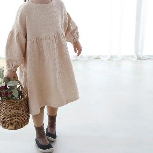 2020 Spring Toddler Baby Girl Long Sleeve Clothes Baby Girls Casual Dress Floral Collar Linen Cotton Dresses Children Clothing