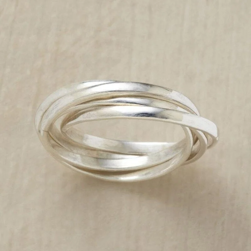 Vintage Metal Silver Plated Simple 4-in-1 Ring Twisted Pop Women's Reception Ring