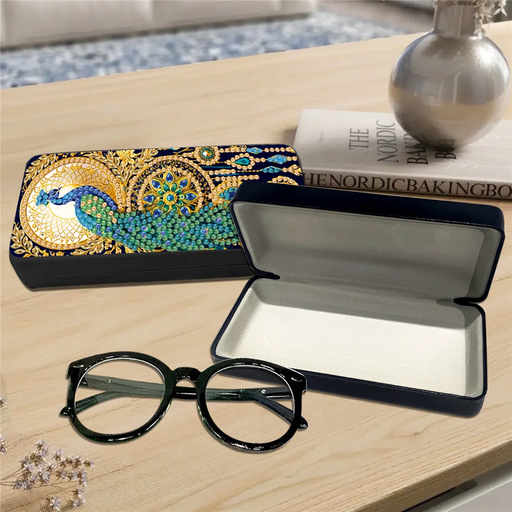 2Pcs 5D DIY Peacock Diamond Painting Glasses Case Kit Diamond Art Glasses Case