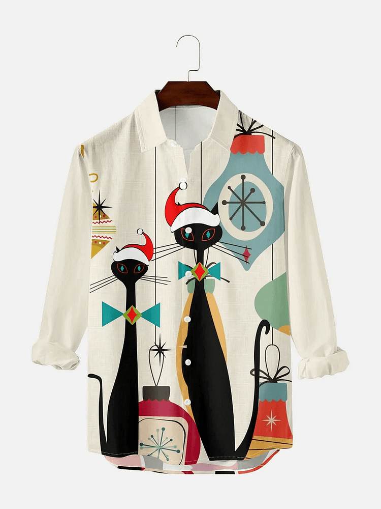 Men's Retro Christmas Fun Print Long Sleeve Shirt