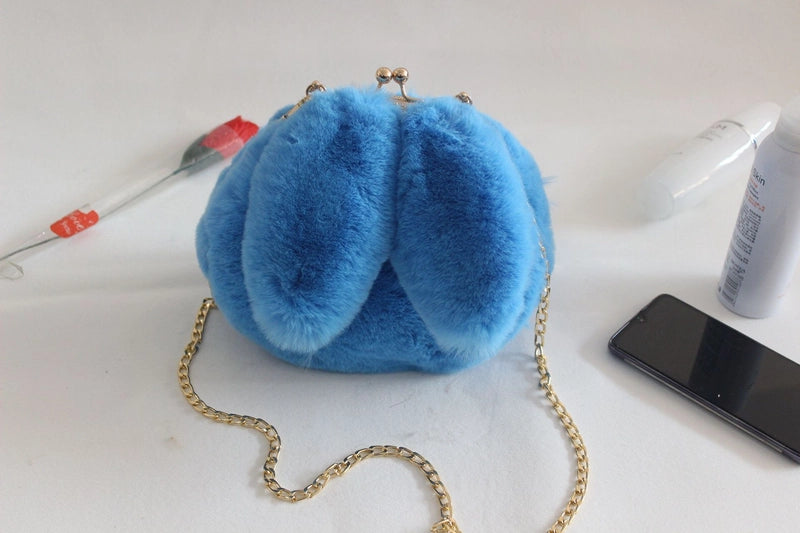 Women’s Plush Rabbit Solid Color Cute Round Lock Clasp Handbag Crossbody Bag