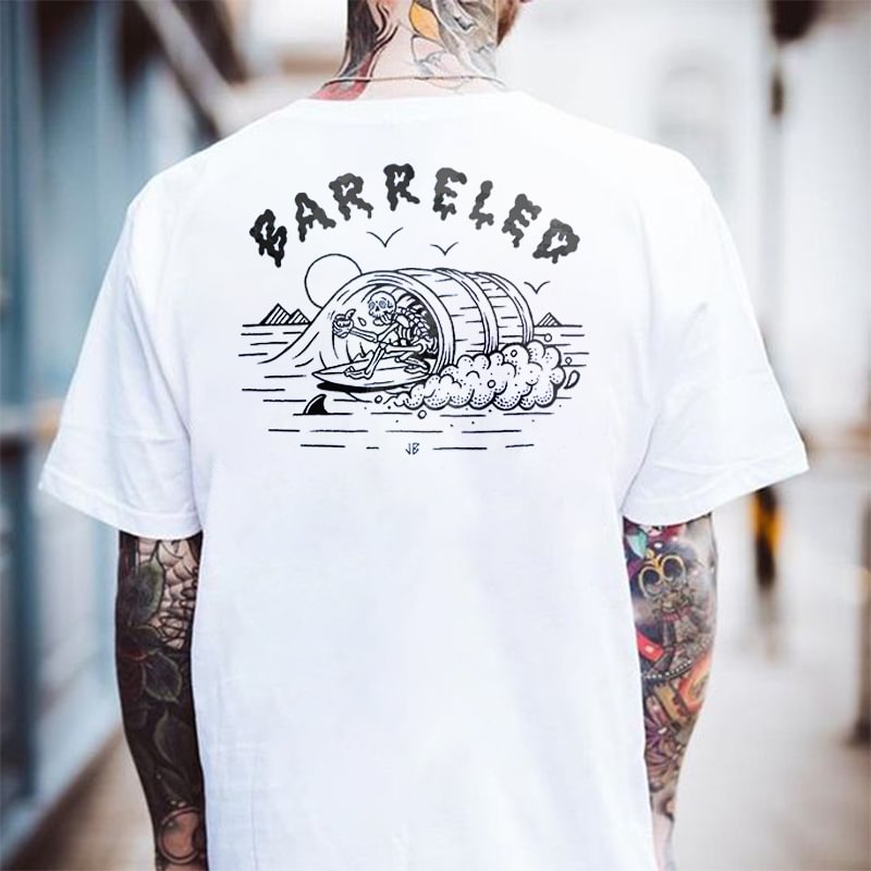 Barreled Ocean Surfing Skull Print T-shirt - Krazyskull