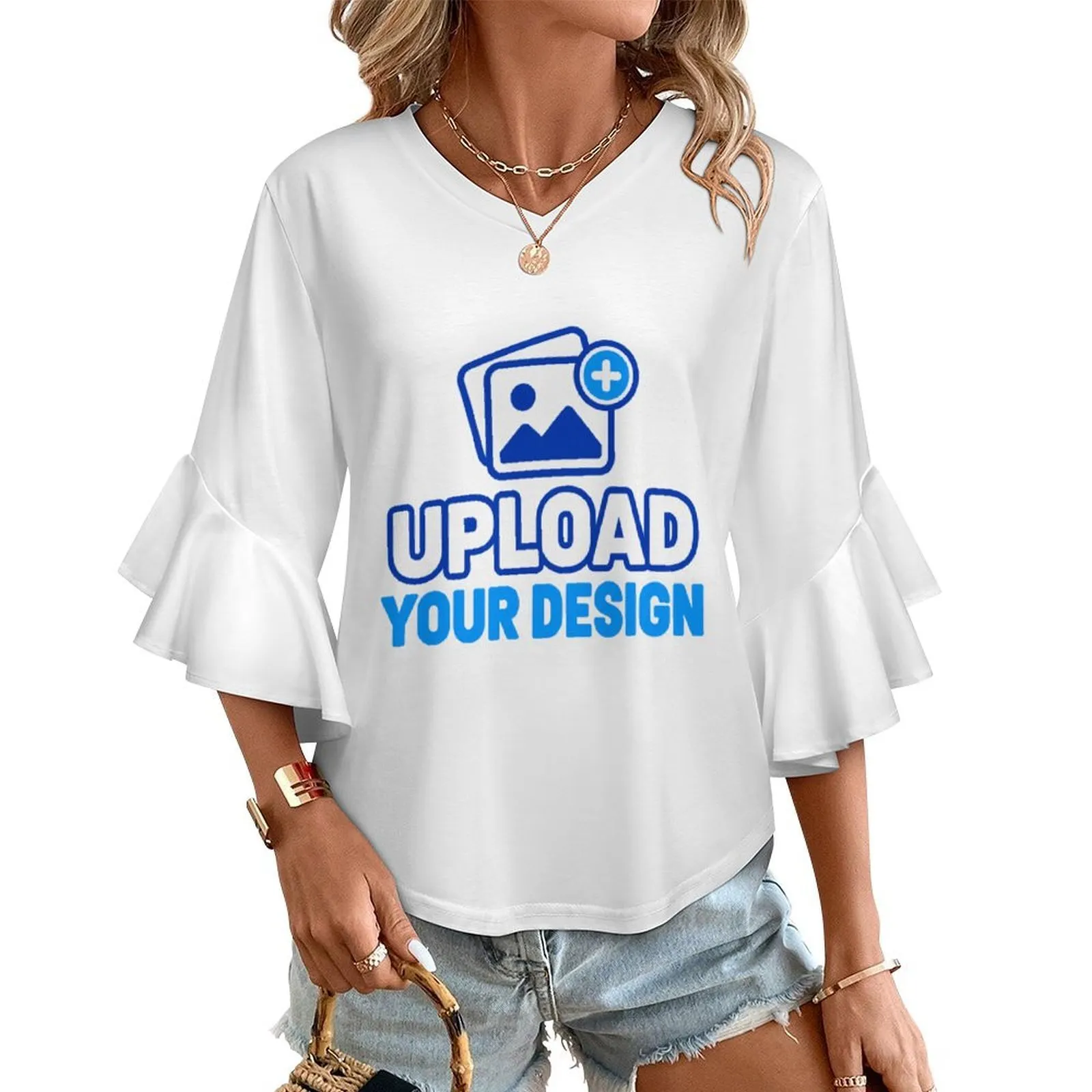 Custom V-Neck Ruffle Bell-Sleeve Top product image 8