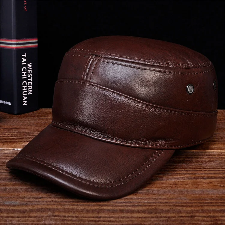 HL088 Mens Genuine Leather Baseball CapsBrandWinter Warm Russian Real Leather Caps