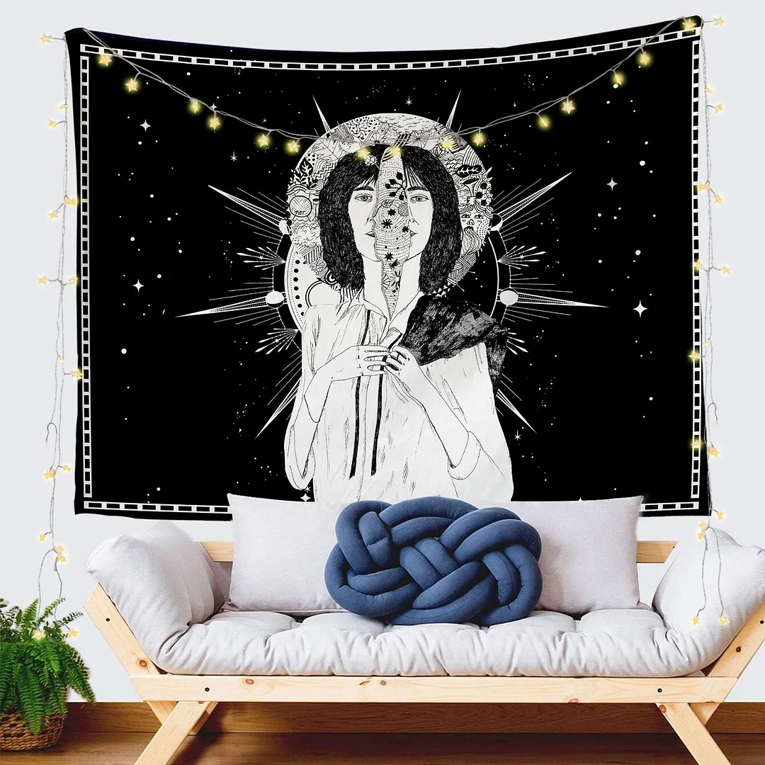 Tarot Tapestry Wall Hanging Astrology Divination Bedspread Beach Matwitchcraft Hippie Mandala White Black Sun Moon Tapestry