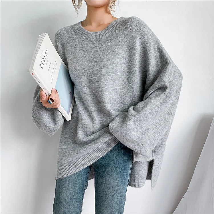 Literary Knit Lantern Sleeve Sweater - yankia