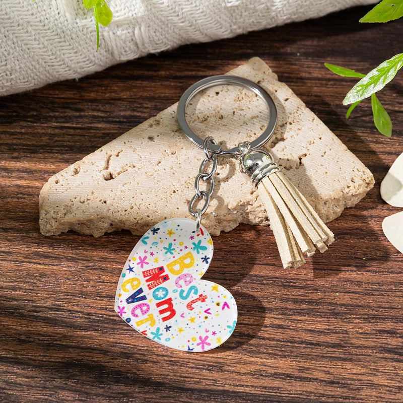 Cute Letter Heart Shape Arylic Tassel Keychain
