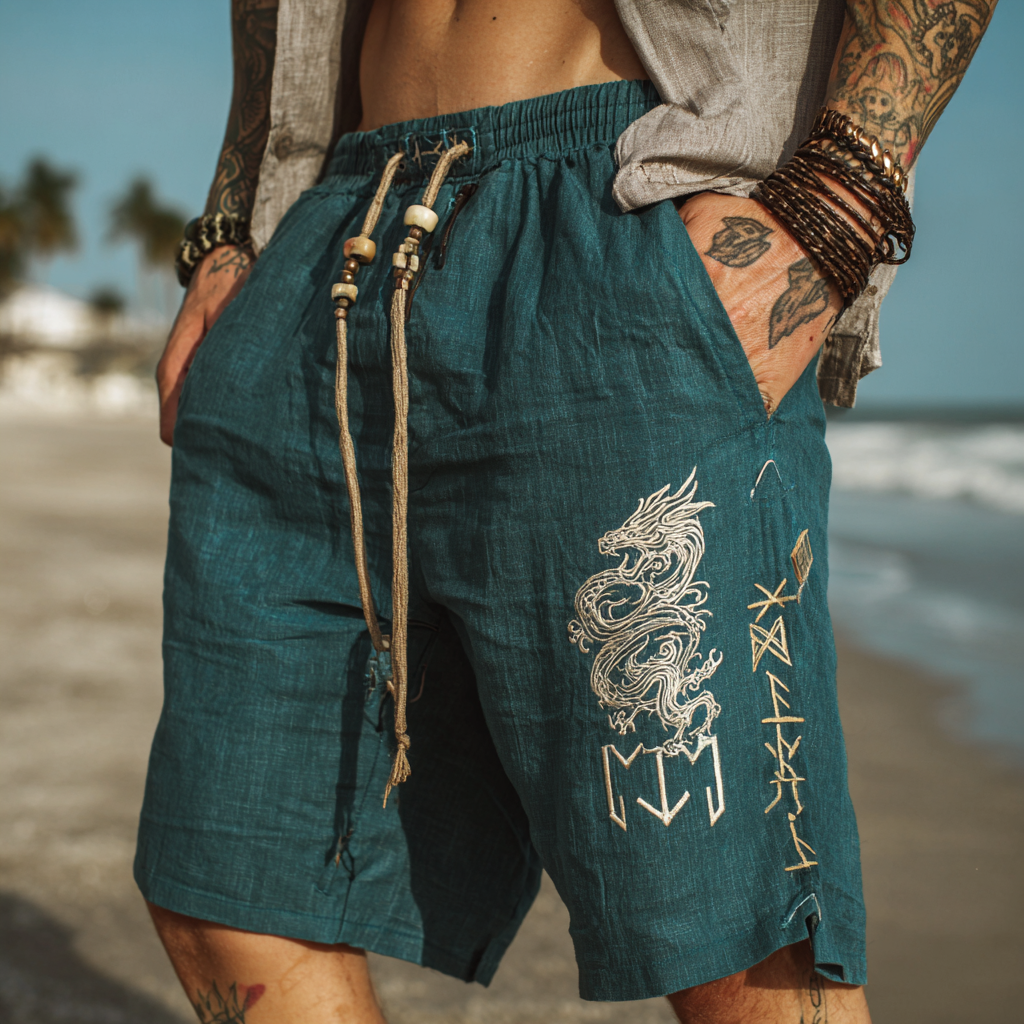 Men's Viking Retro Dragon Golden Knot Casual Shorts / Rvogue / Rvogue