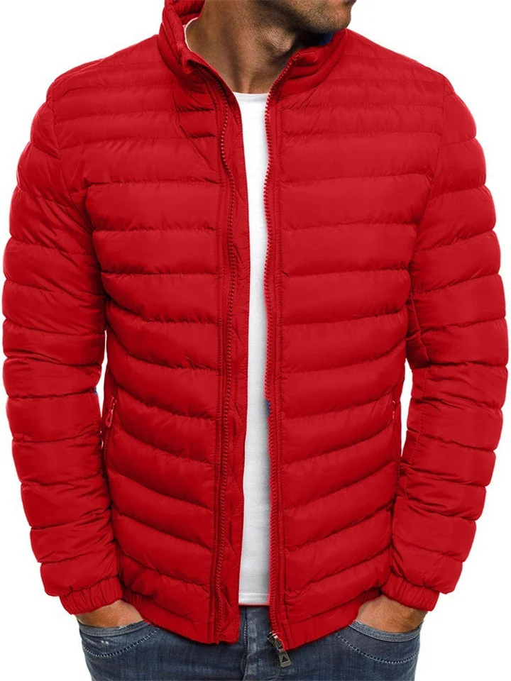 Men's Puffer Jacket Winter Jacket Quilted Jacket Winter Coat Warm Casual Solid Color Outerwear Clothing Apparel Light Blue Navy Big red