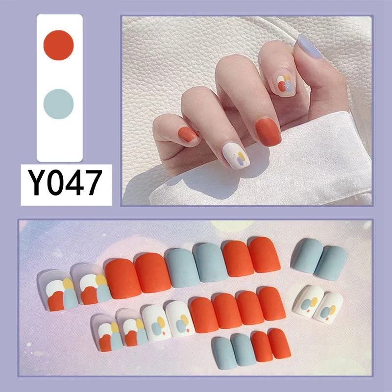 Fashion 24pc/set French Styel Press On False Nail Tips 10 Sizes Fake Nails Full Cover Nail Tips With Nail Adhesive Tab Sticker-Nail Inspo