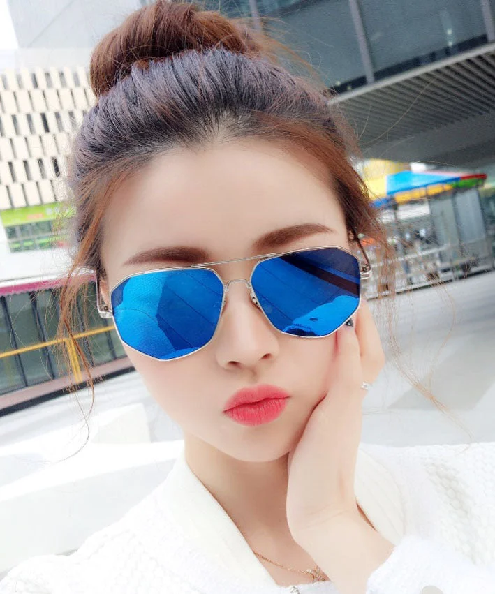 Style Blue Round Face Polarized Anti UV Sunglasses For Women