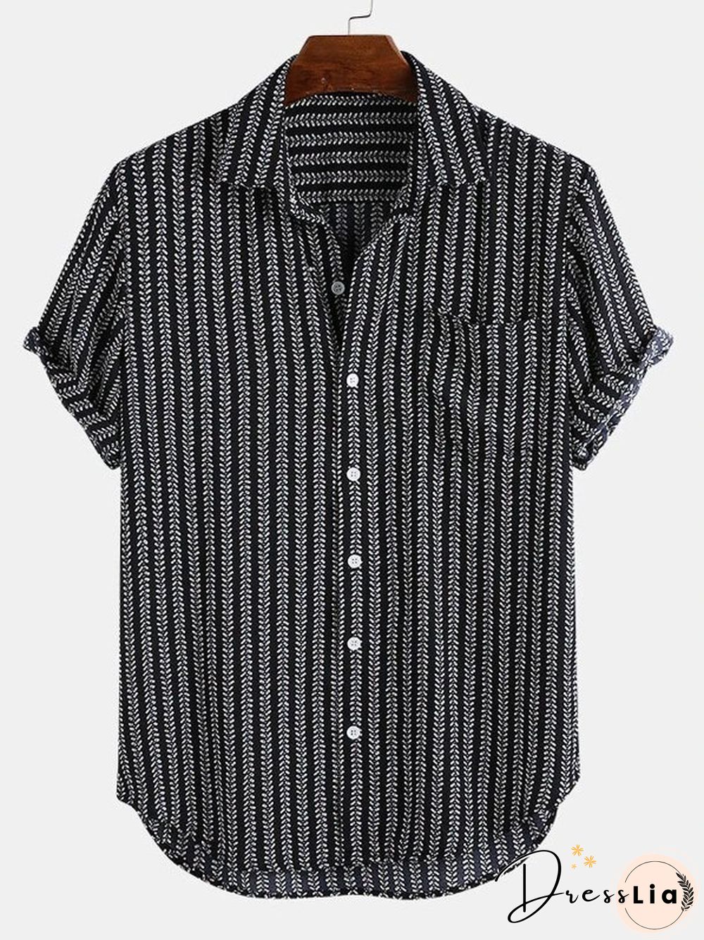 Summer Season Casual Shirt Collar Stripes Short Sleeve Men's Shirts & Tops
