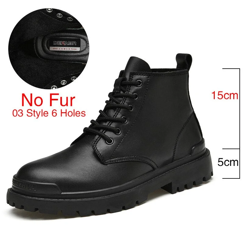DEKABR Genuine Leather Men's Ankle Boots High Top Shoes For Men Winter Fashion Male Motorcycle Footwear Snow Boots Size 38~48