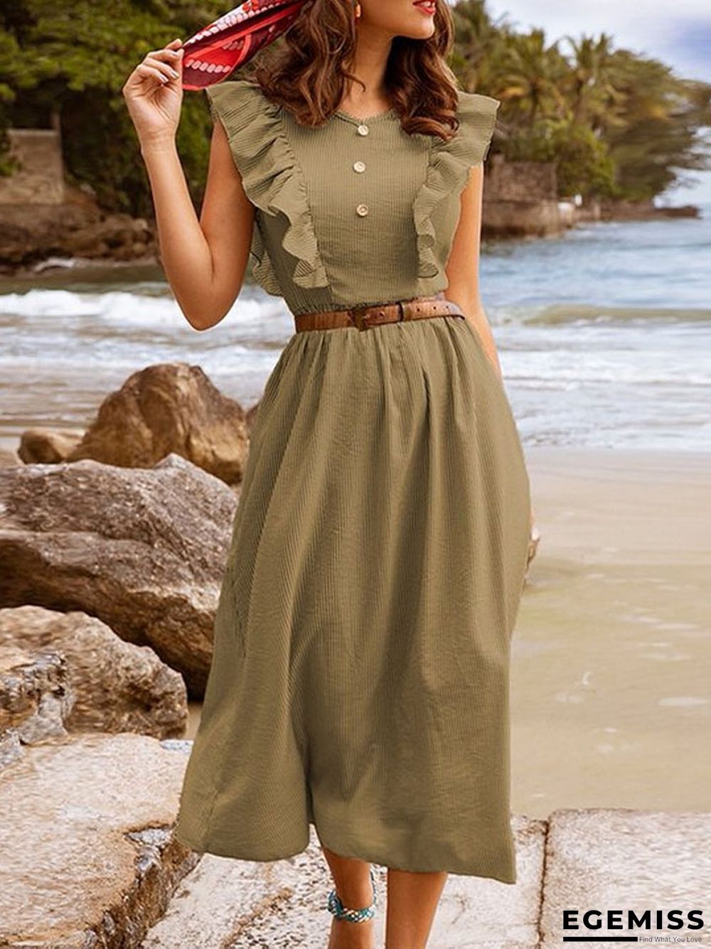 French Flounce Collar Bohemian Style Loose Holiday Temperament Skirt | EGEMISS