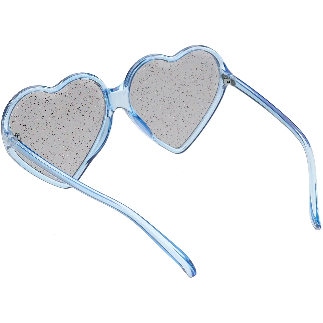 Women's Novelty Oversize Heart glasses Smoke Glitter Lens 62mm