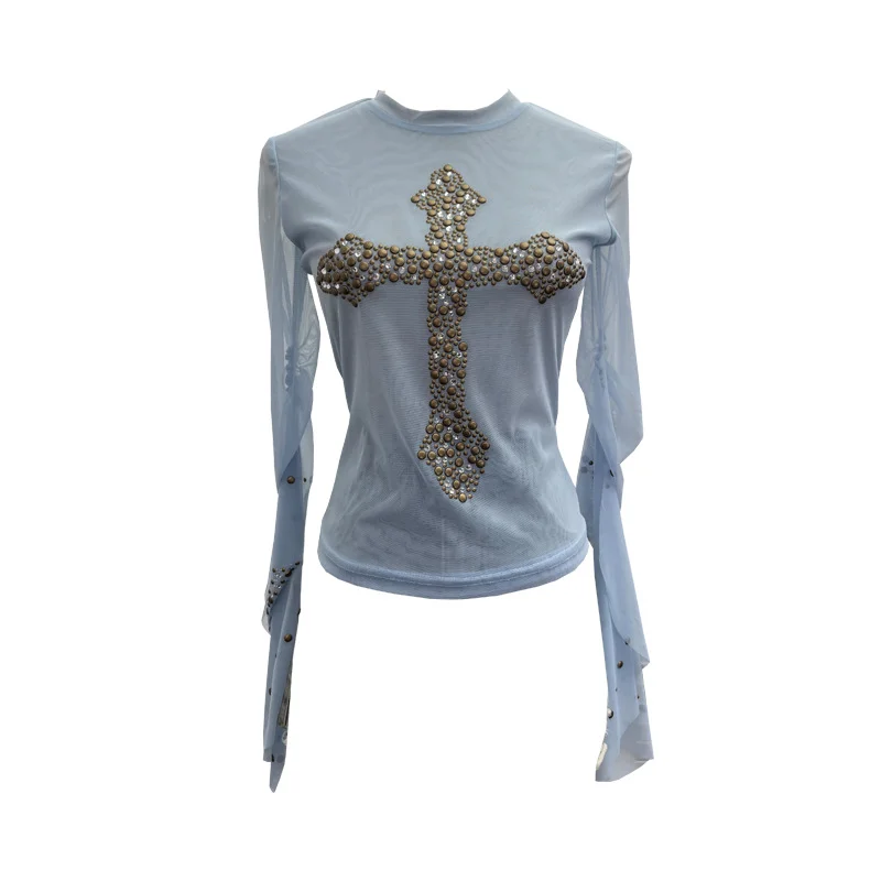 Nigikala Nigikala Shooting Heavy Industry Design Sense Cross Rivet Water Drill Waste Soil Horn Sleeve Double Mesh Yarn Trinket 2706