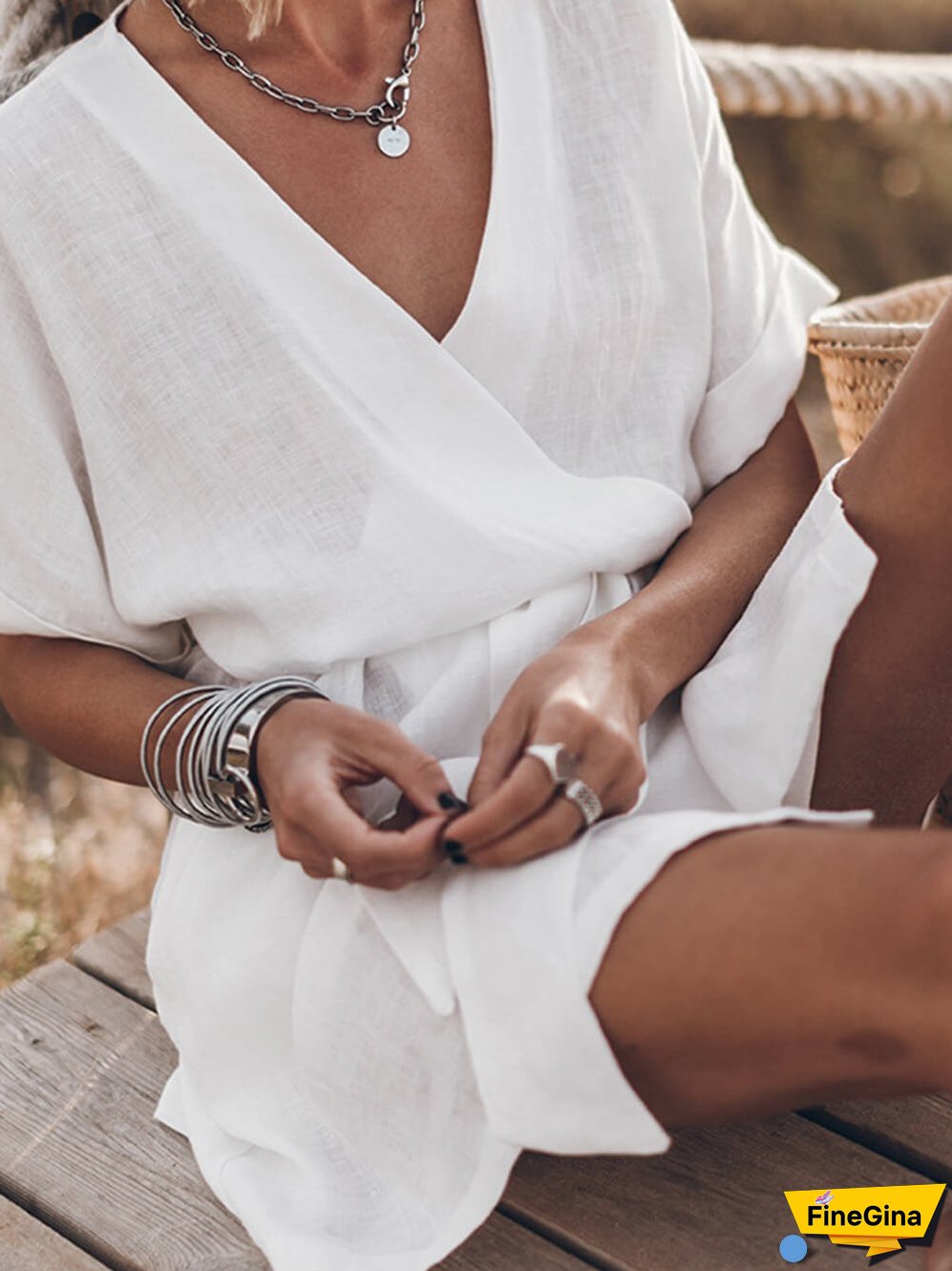 Breezy Leisure Pocketed Charming Belt Kimono Mini Dress