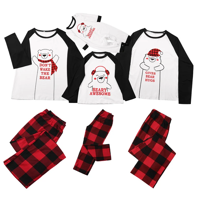 Christmas Cartoon Bear Print Parent-child Pajamas Set