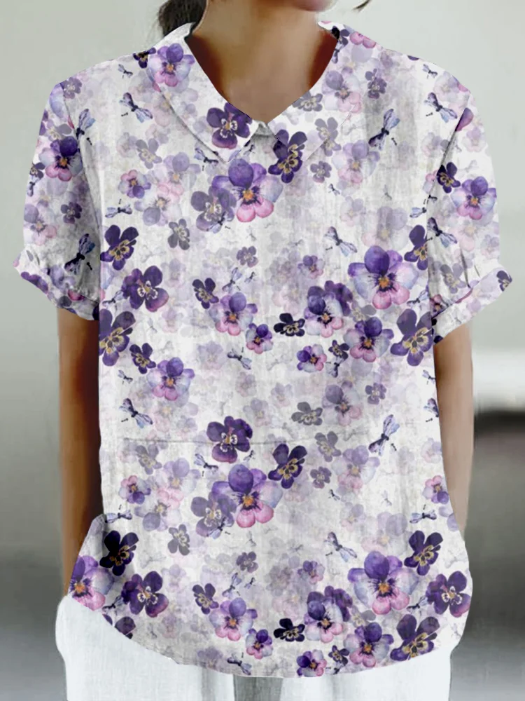 Pansy & Dragonfly Art Linen Blend Cozy Shirt