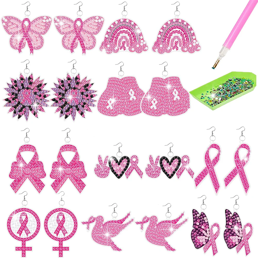 DIY 10 Pairs Pink Power Double Sided Diamond Painting DIY Earring Making Kit