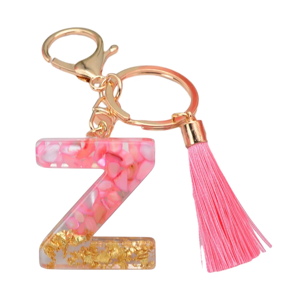 Resin Initial Key Ring with Tassel Alphabet Keyring for Car Keys Wallet Handbags