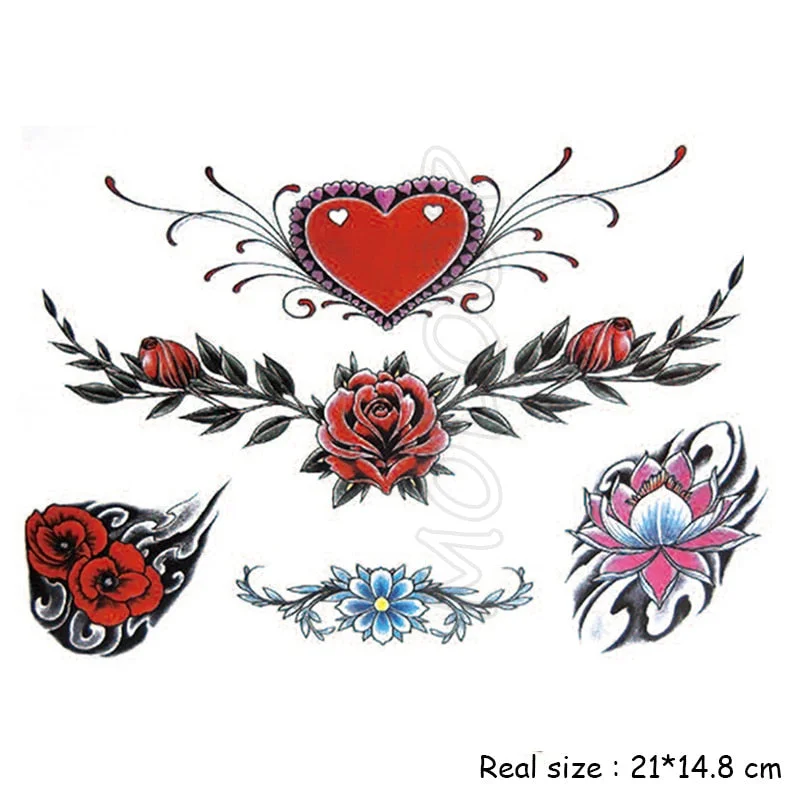 Temporary Tattoo Stickers Sexy Rose Heart-shaped Wreath Fake Tatto Waterproof Tatoo Back Leg Arm Belly Big Size for Women Girl
